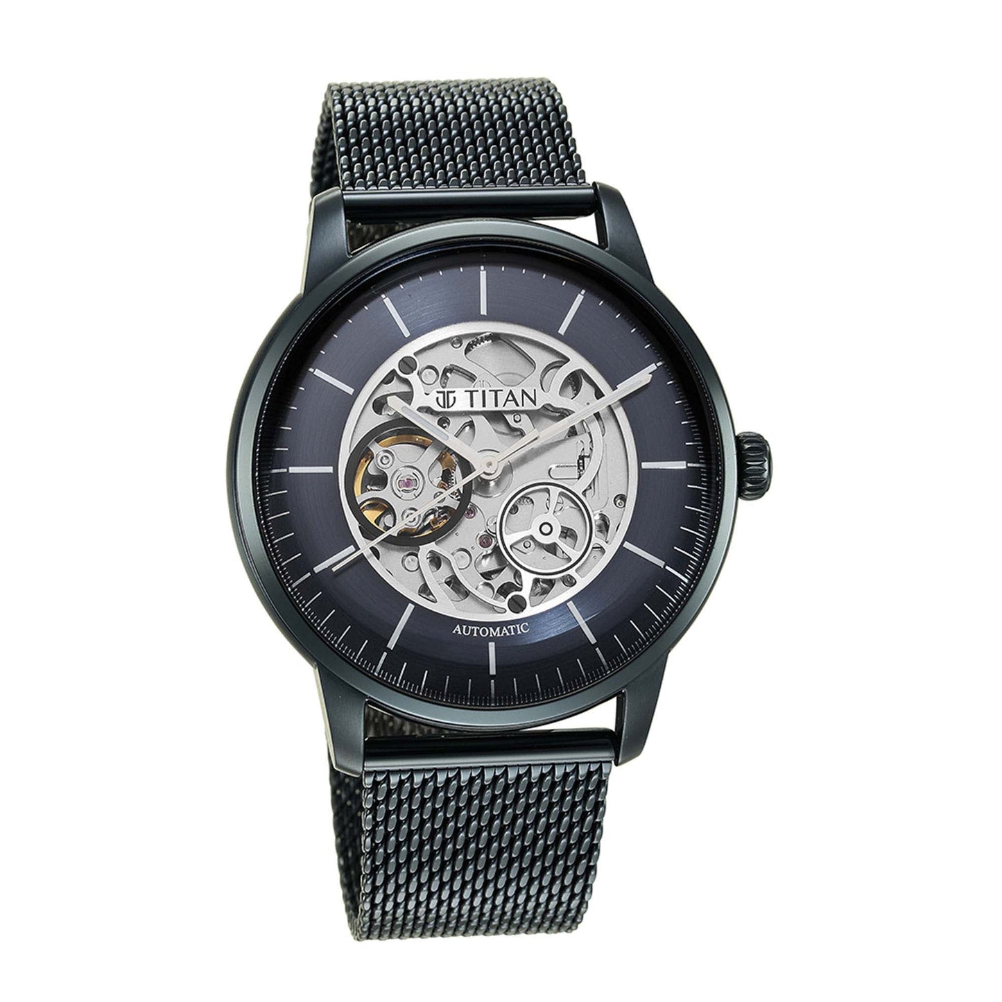 Titan Mechnaical Blue Dial Analog Stainless Steel Strap Watch for Men