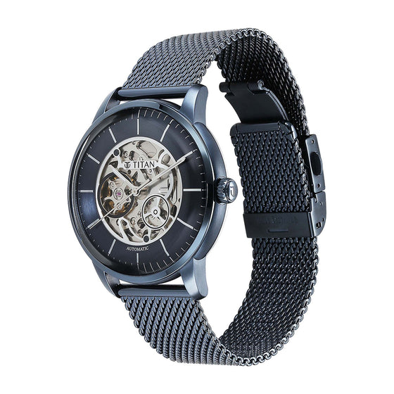 Titan Mechnaical Blue Dial Analog Stainless Steel Strap Watch for Men