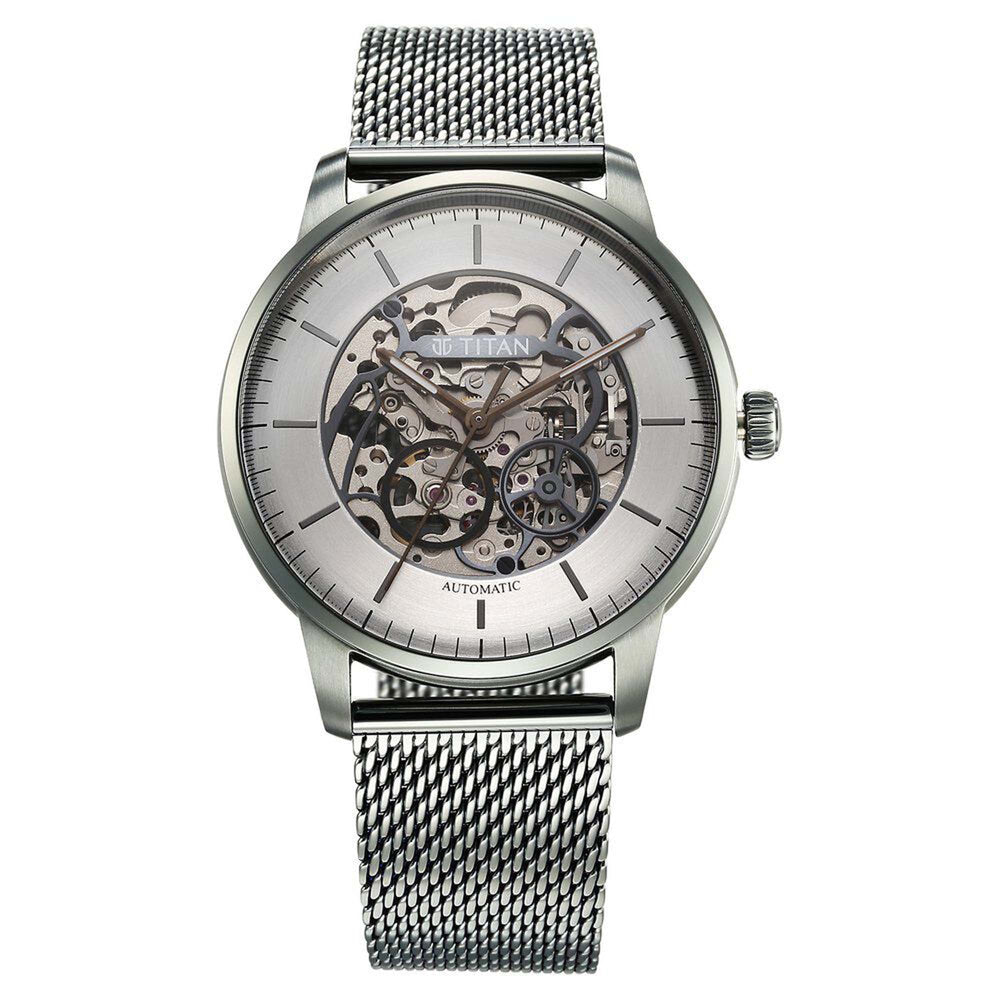 Titan Silver Dial Grey Stainless Steel Strap Automatic Watch for Men