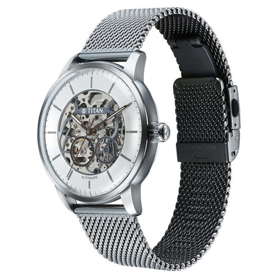 Titan Silver Dial Grey Stainless Steel Strap Automatic Watch for Men