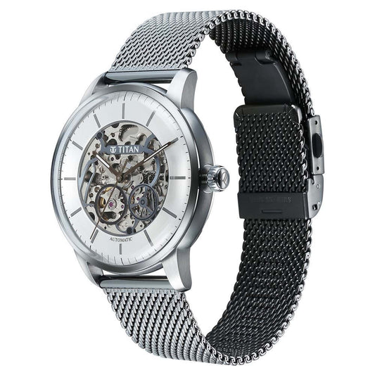 Titan Automatic Silver Dial Grey Color Stainless Steel Strap Watch For Men 90110QM02