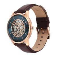 Titan Skeletal Automatic Blue Dial Brown Leather Strap Watch for Men