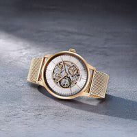 Titan Silver Dial Gold Stainless Steel Strap Skeletal Automatic Watch for Men