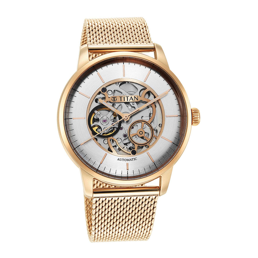 Titan Silver Dial Gold Stainless Steel Strap Analog Quartz Watch for Men