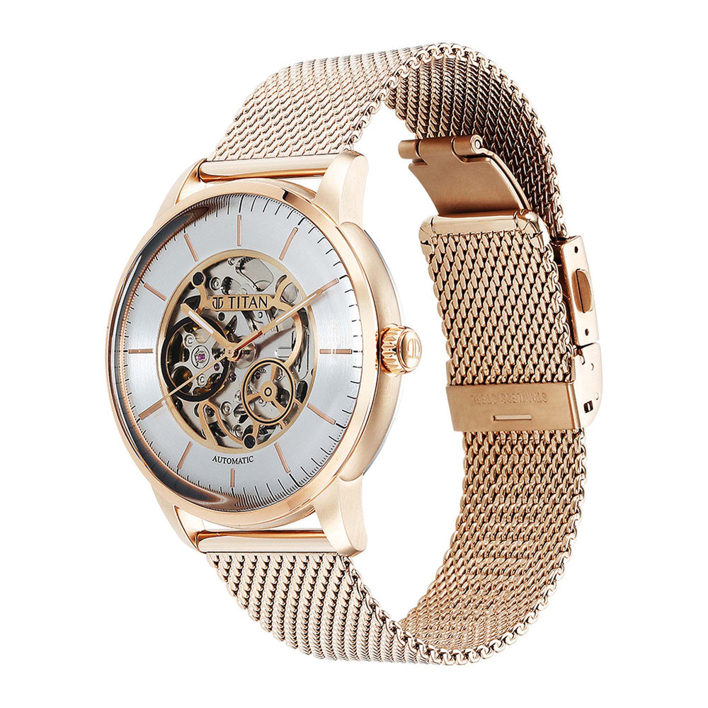 Titan Silver Dial Gold Stainless Steel Strap Analog Quartz Watch for Men