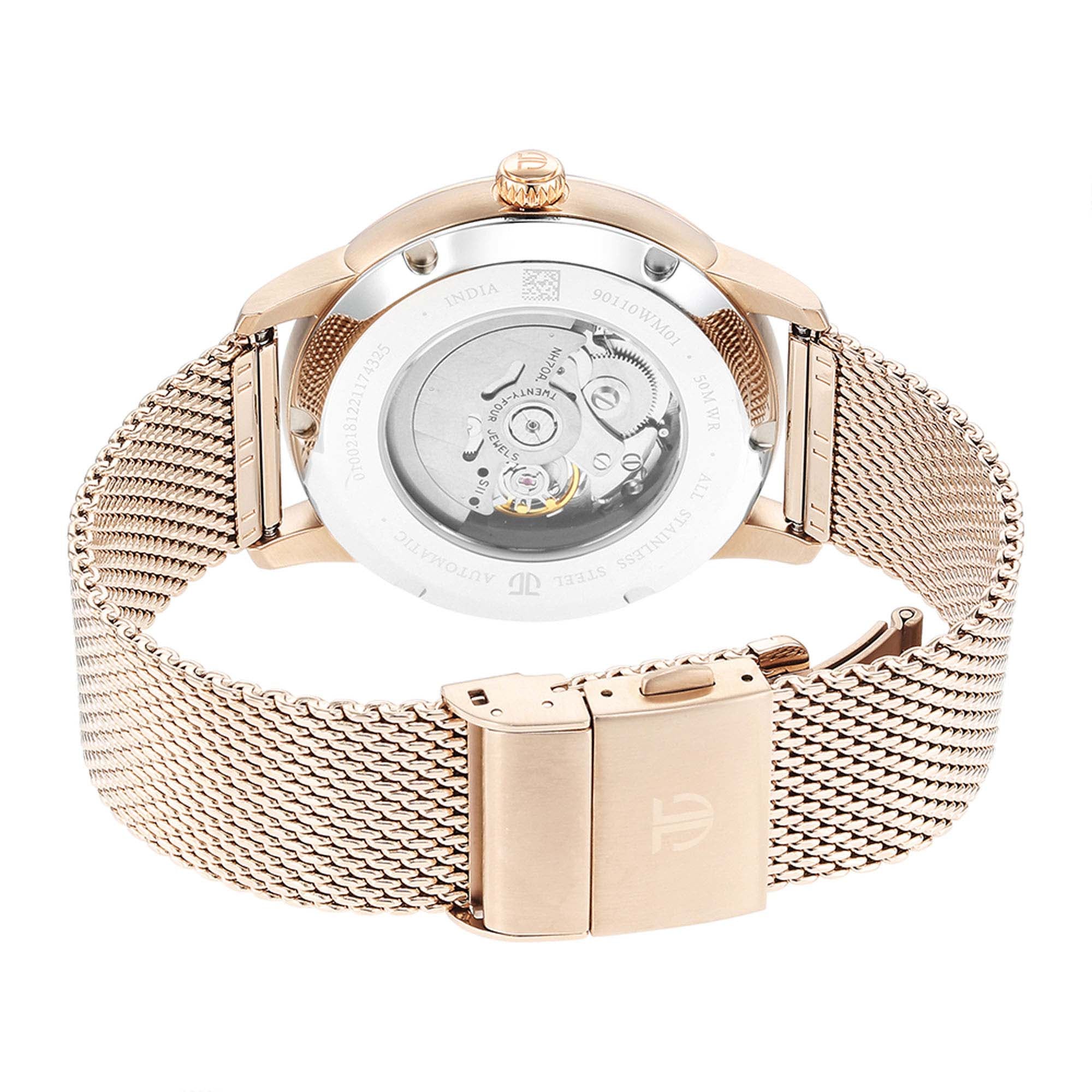 Titan Silver Dial Gold Stainless Steel Strap Skeletal Automatic Watch for Men