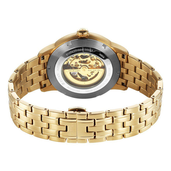 Titan Golden Heart Skeletal Automatic Analog with Silver Dial Yellow Gold Stainless Steel Strap Watch for Men