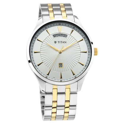 Titan Regalia Opulent White Dial Analog with Day and Date Stainless Steel Strap Watch for Men