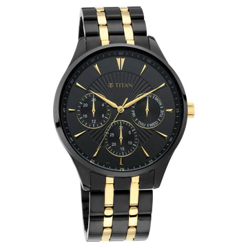 Titan Regalia Opulent Black Dial Multifunction Stainless Steel Strap watch for Men