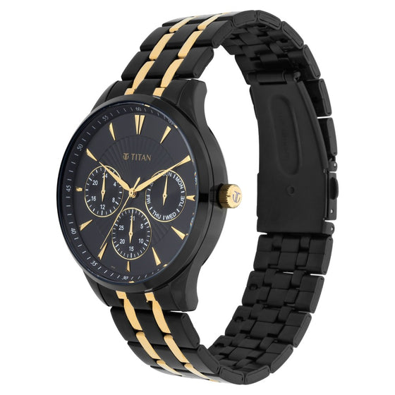 Titan Regalia Opulent Black Dial Multifunction Stainless Steel Strap watch for Men