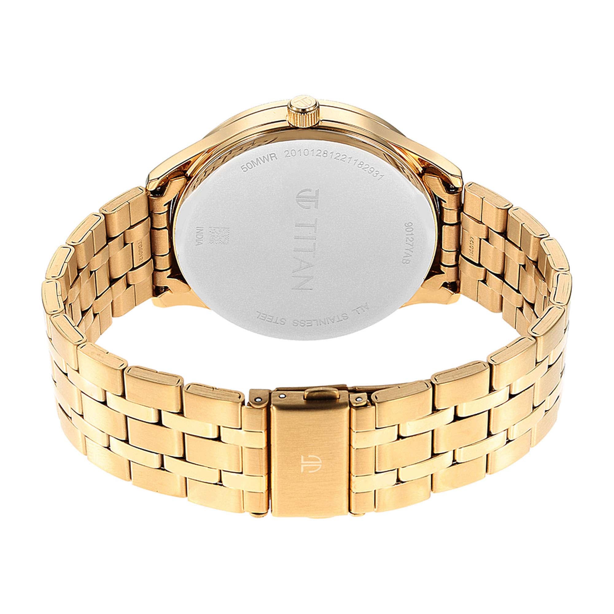Titan Green Dial Gold Stainless Steel Strap Multifunction Watch for Men
