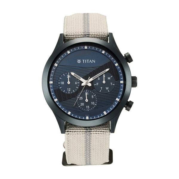 Titan Blue Dial Grey Nylon Strap Multifunction Watch for Men