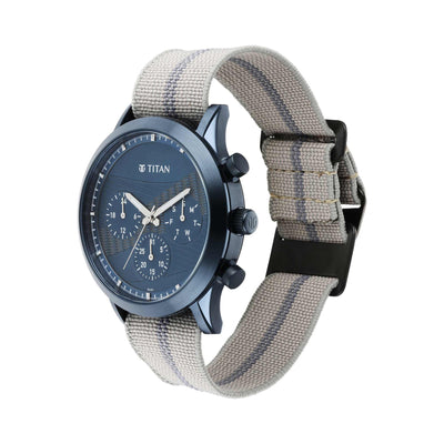 Titan Blue Dial Grey Nylon Strap Multifunction Watch for Men