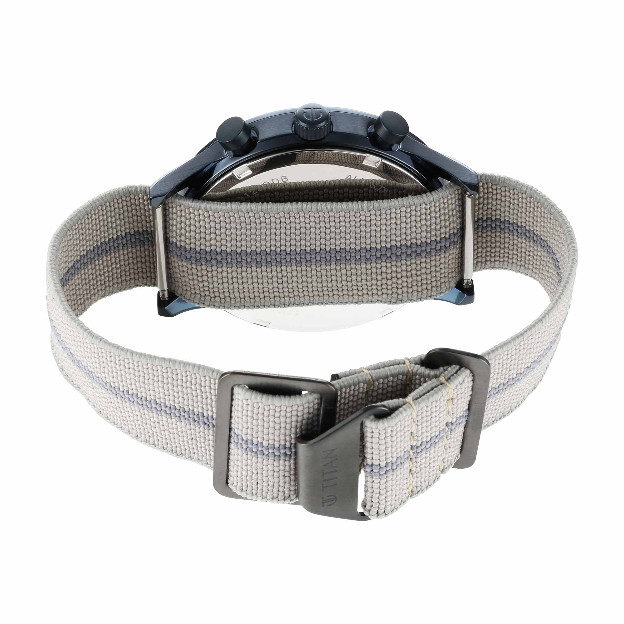 Titan Blue Dial Grey Nylon Strap Multifunction Watch for Men