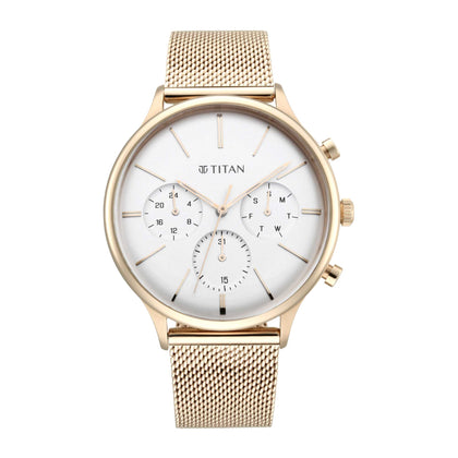 Titan Light Leathers Silver Dial Quartz Multifunction Stainless Steel Strap Watch for Men