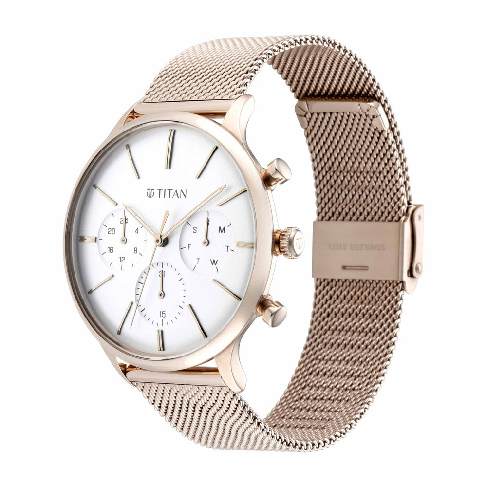 Titan Light Leathers Silver Dial Multi Stainless Steel Strap Watch for Men
