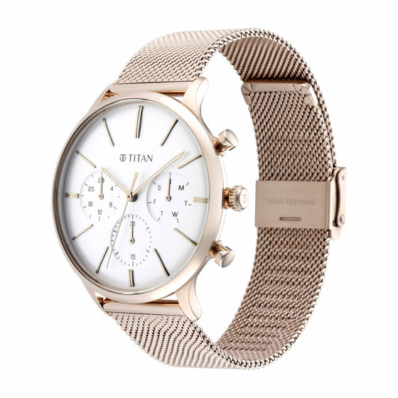 Titan Light Leathers Silver Dial Multi Stainless Steel Strap Watch for Men