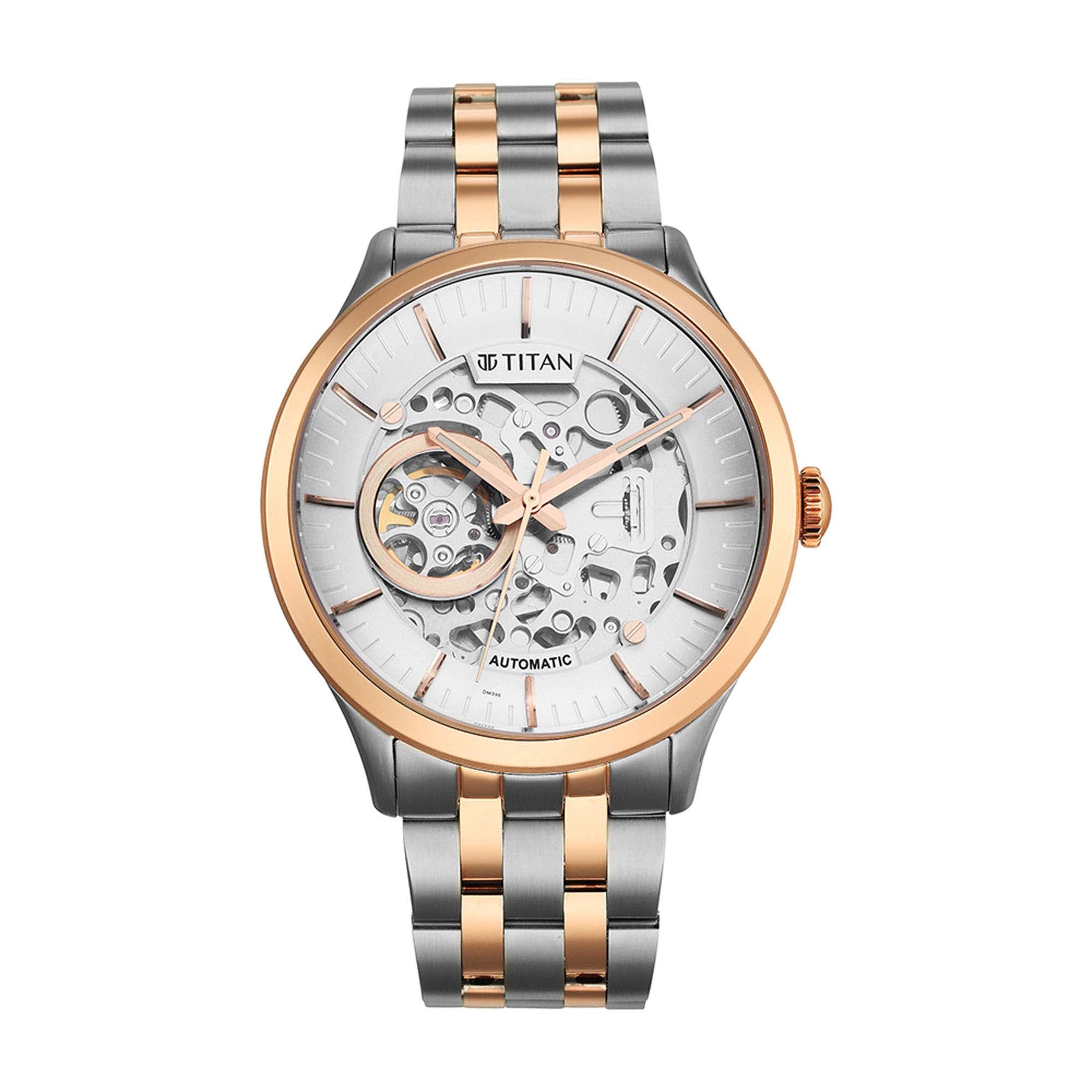 Titan Silver Dial Two Toned Stainless Steel Strap Automatic Watch for Men