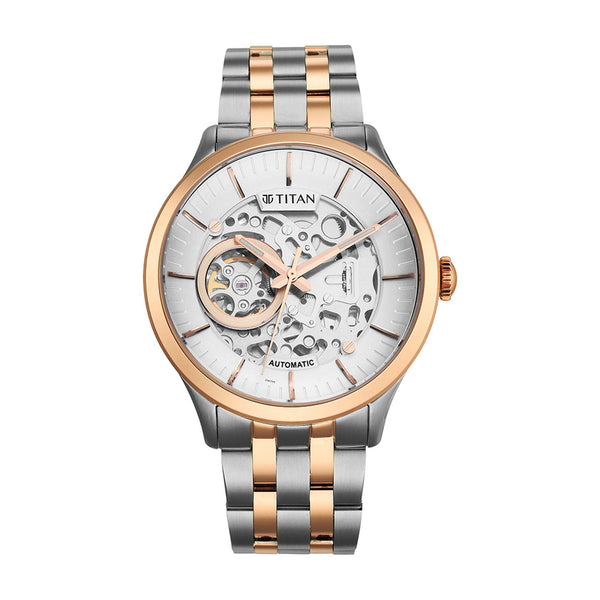 Titan Silver Dial Two Toned Stainless Steel Strap Automatic Watch for Men