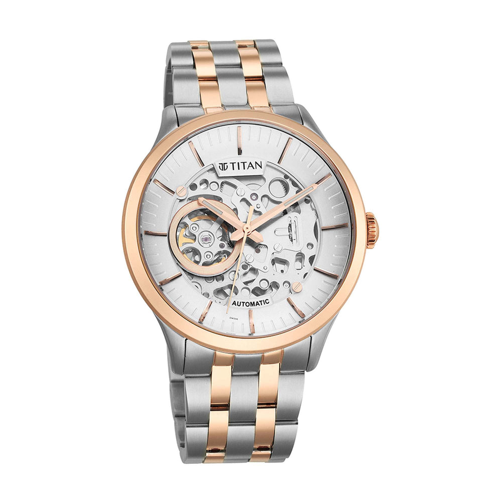 Titan Silver Dial Two Toned Stainless Steel Strap Automatic Watch for Men