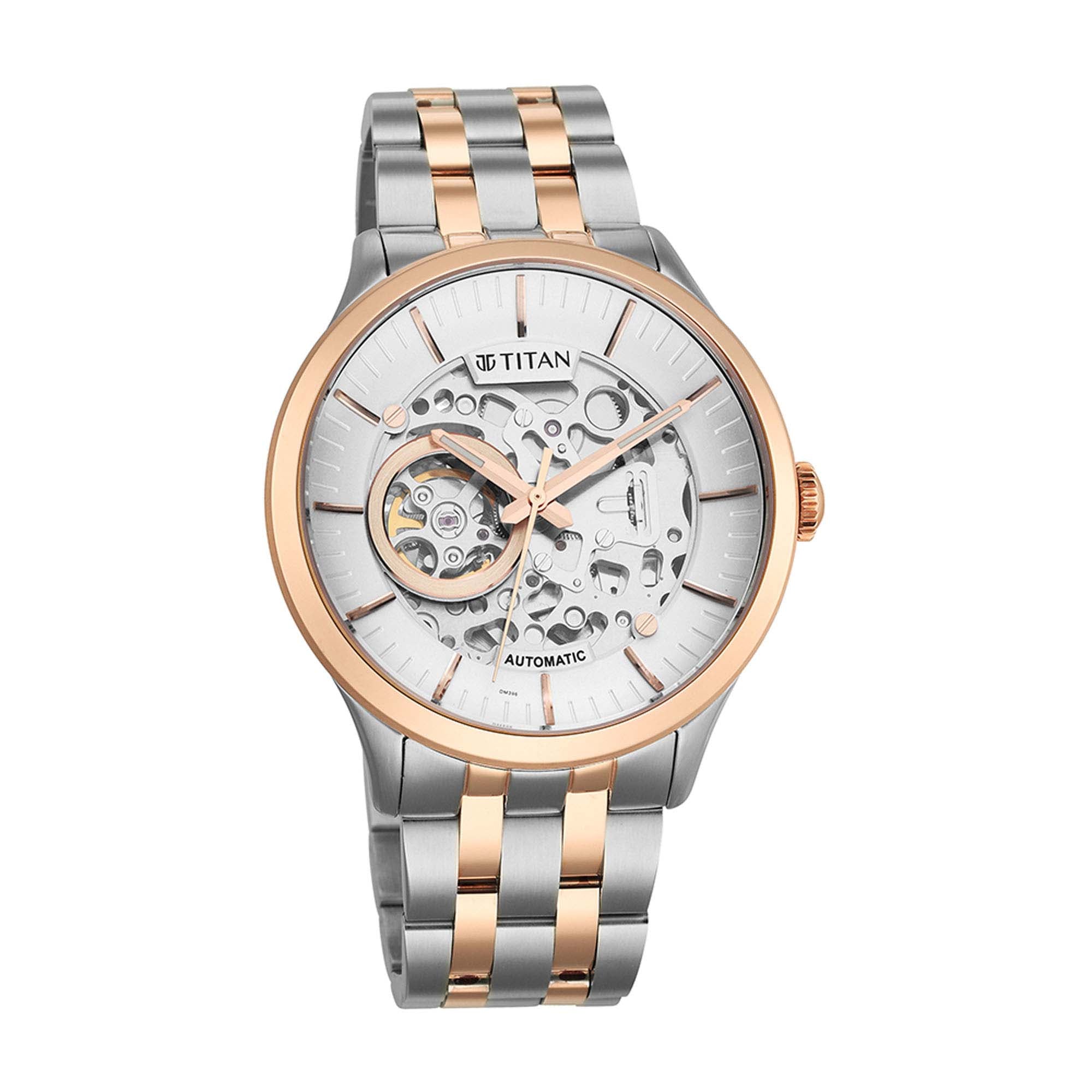 Titan Silver Dial Two Toned Stainless Steel Strap Automatic Watch for Men