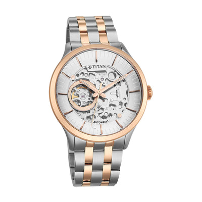 Titan Silver Dial Two Toned Stainless Steel Strap Automatic Watch for Men