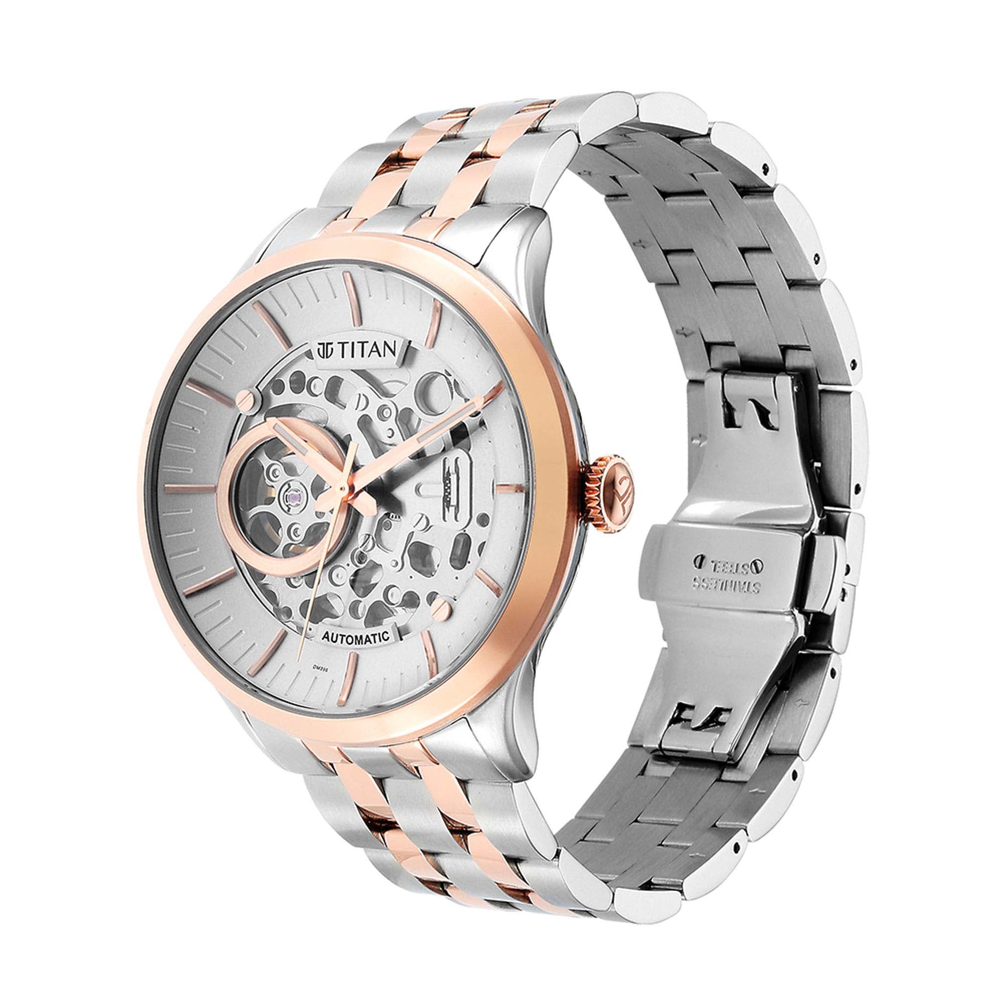 Titan Silver Dial Two Toned Stainless Steel Strap Automatic Watch for Men