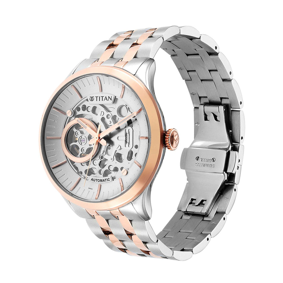 Titan Silver Dial Two Toned Stainless Steel Strap Automatic Watch for Men