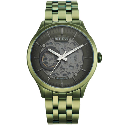 Titan Grey Dial Green Stainless Steel Strap Automatic Watch for Men