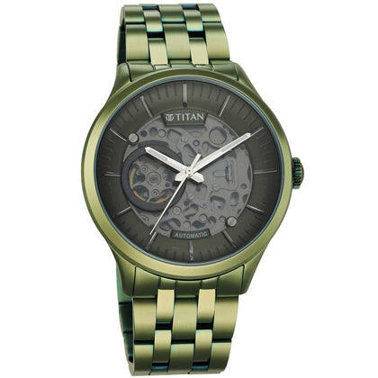 Titan Grey Dial Green Stainless Steel Strap Automatic Watch for Men