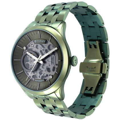 Titan Grey Dial Green Stainless Steel Strap Automatic Watch for Men