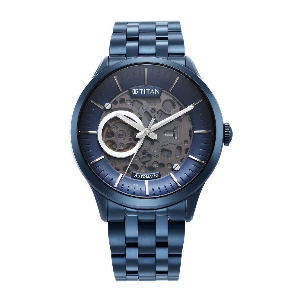 Titan Metal Mechanicals Blue Dial Blue Stainless Steel Strap Watch for Men