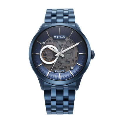 Titan Metal Mechanicals Blue Dial Blue Stainless Steel Strap Watch for Men