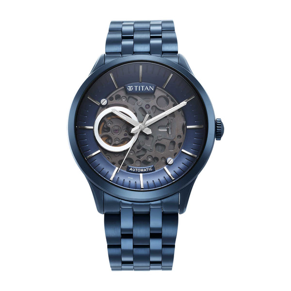 Titan Metal Mechanicals Blue Dial Blue Stainless Steel Strap Watch for Men