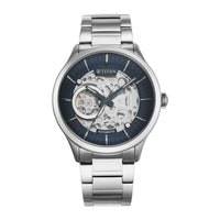 Titan Blue Dial Silver Stainless Steel Strap Automatic Watch for Men