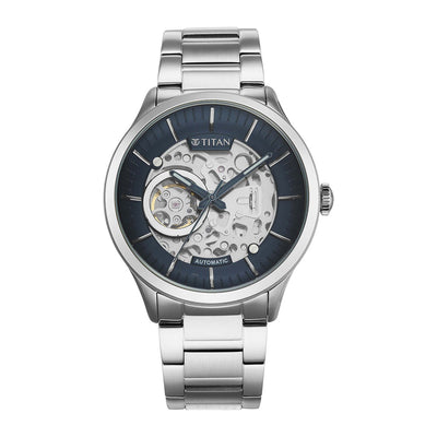 Titan Blue Dial Silver Stainless Steel Strap Automatic Watch for Men
