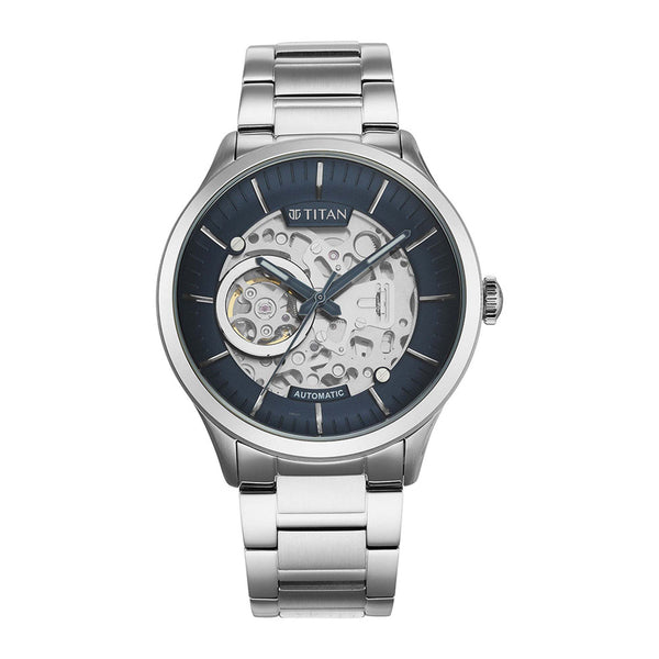 Titan Blue Dial Silver Stainless Steel Strap Automatic Watch for Men