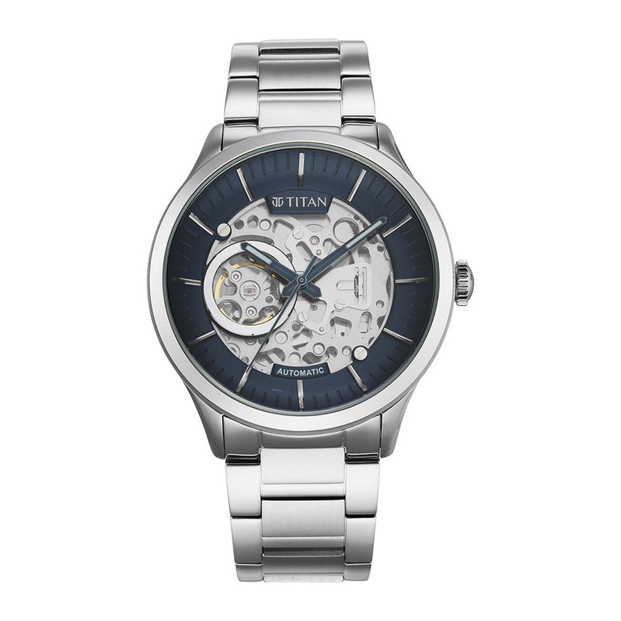 Titan Blue Dial Silver Stainless Steel Strap Automatic Watch for Men