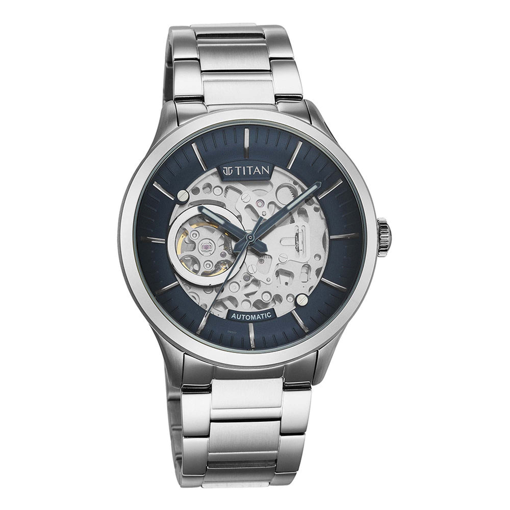 Titan Blue Dial Silver Stainless Steel Strap Automatic Watch for Men