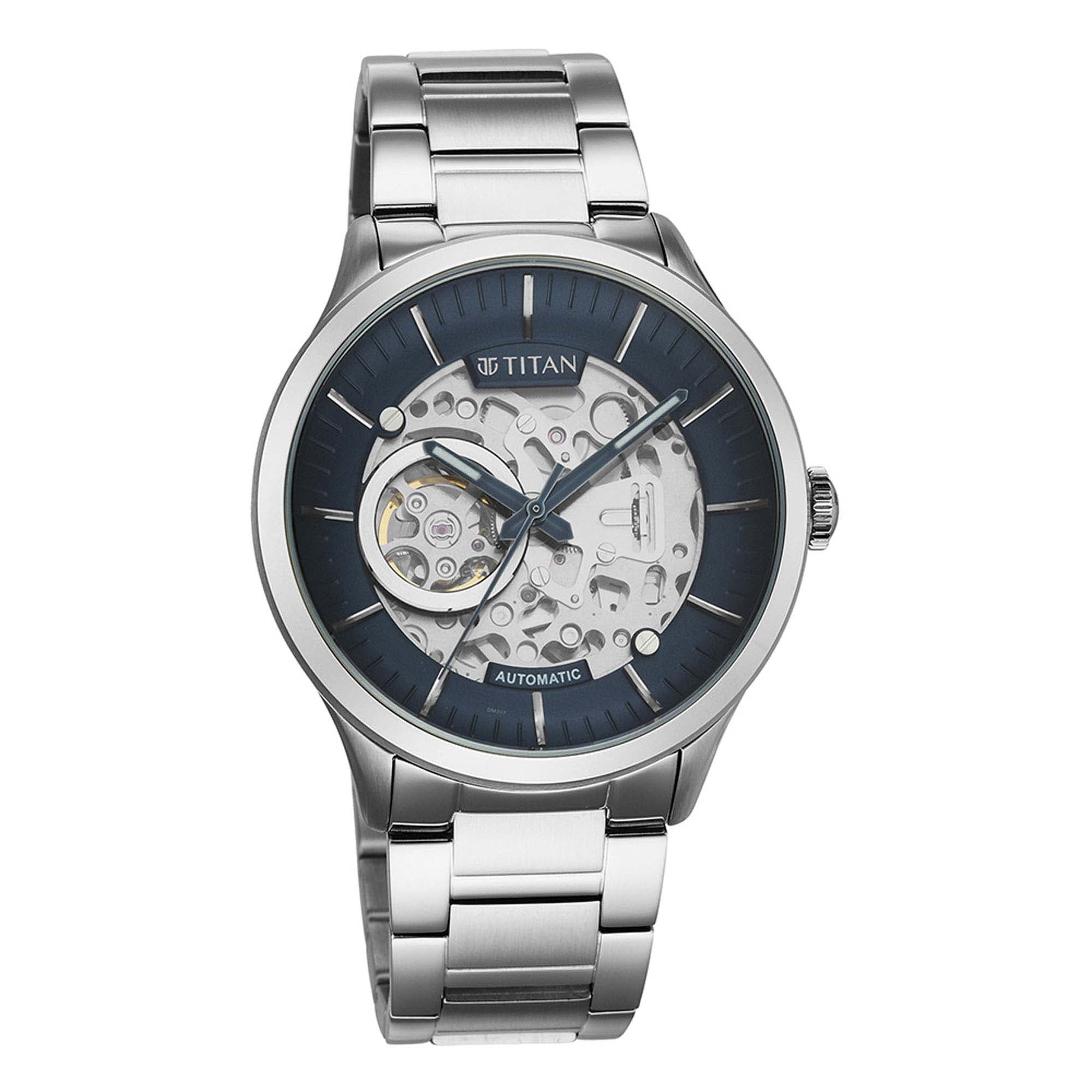 Titan Blue Dial Silver Stainless Steel Strap Automatic Watch for Men