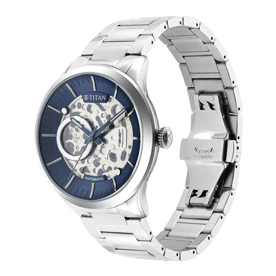 Titan Blue Dial Silver Stainless Steel Strap Automatic Watch for Men