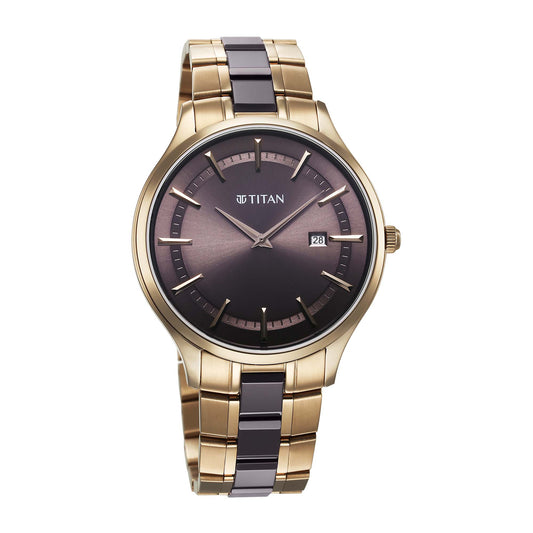 Titan Slim Ceramic Fusion Quartz Analog with Date Grey Dial Stainless Steel Strap Watch For Men (90142KD02)