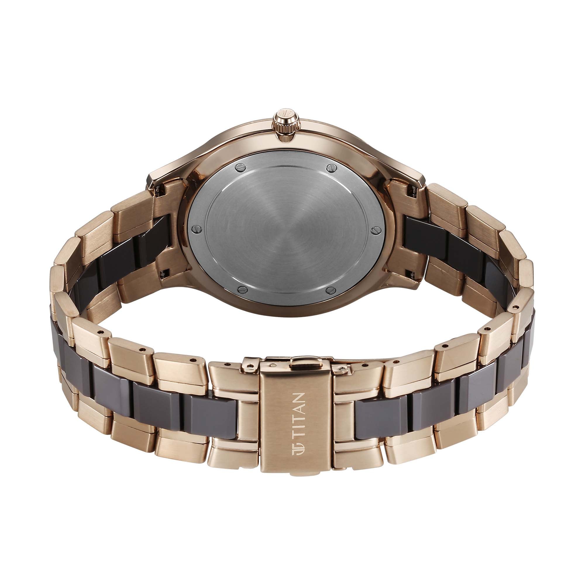 Titan Slim Ceramic Fusion Quartz Analog with Date Grey Dial Stainless Steel Strap Watch For Men (90142KD02)