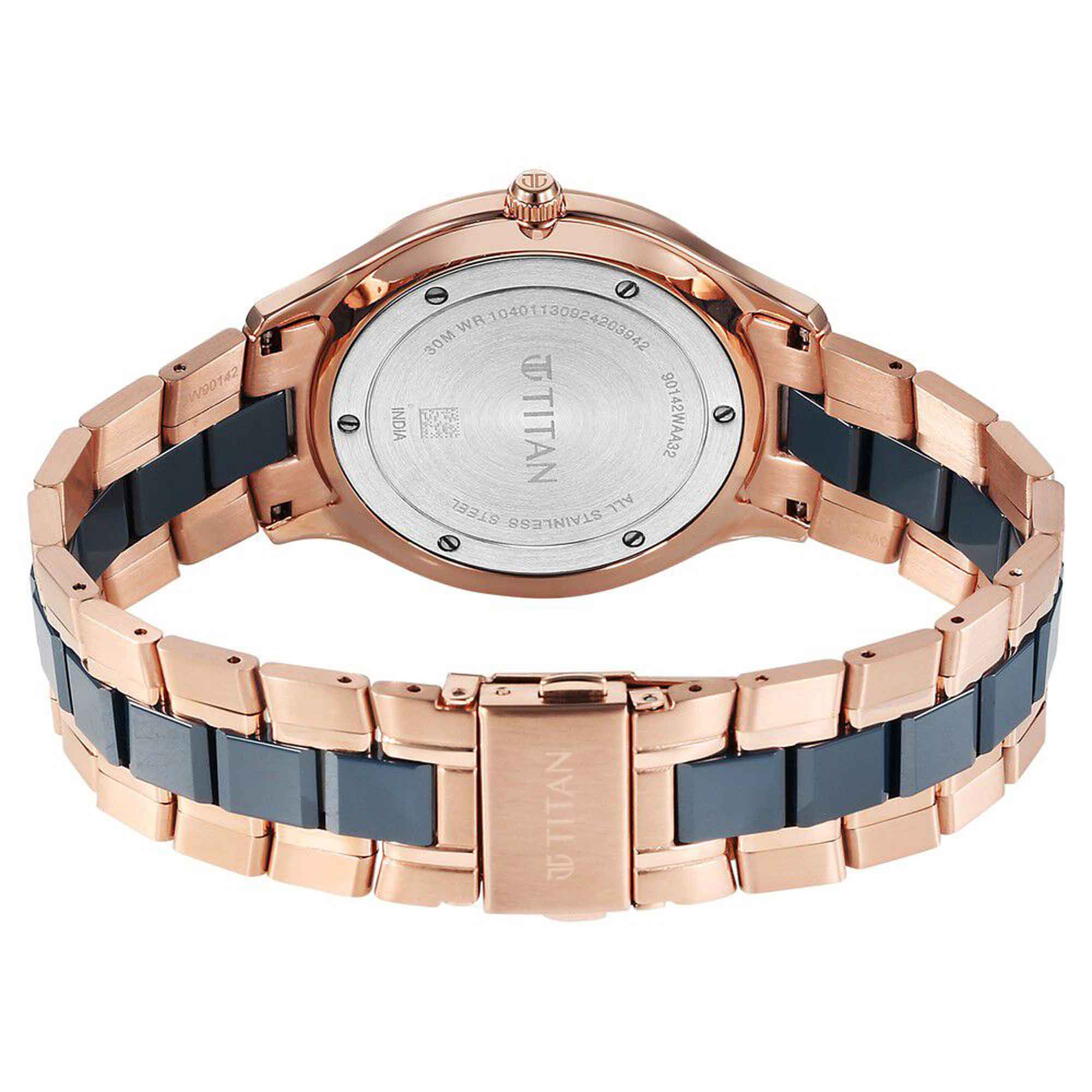 Titan Slim Ceramic Fusion Quartz Analog with Date Blue Dial Stainless Steel Strap Watch For Men (90142KD03)