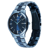 Titan Slim Ceramic Fusion Quartz Analog with Date Blue Dial Stainless Steel Strap Watch For Men