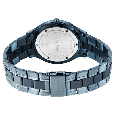 Titan Slim Ceramic Fusion Quartz Analog with Date Blue Dial Stainless Steel Strap Watch For Men