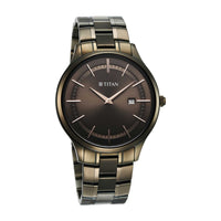 Titan Clasique Slim Quartz Analog with Date Brown Dial With Two Toned Color Stainless Steel Strap Watch For Men