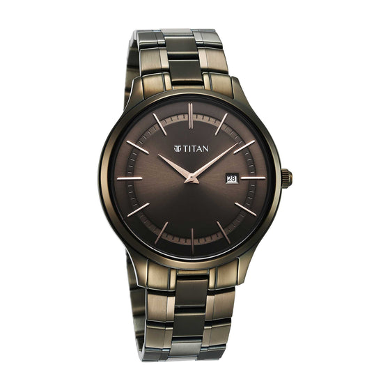 Titan Clasique Slim Quartz Analog with Date Brown Dial With Two Toned Color Stainless Steel Strap Watch For Men