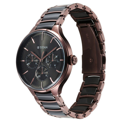 Titan Ceramic Fusion Multifunction Black Dial With Two Toned Color Stainless Steel Strap Watch For Men