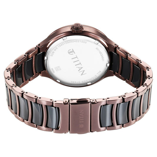 Titan Ceramic Fusion Quartz Multifunction Black Dial With Two Toned Color Stainless Steel Strap Watch For Men